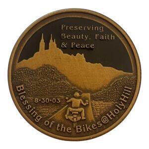 Vintage biker culture Holy Hill‎ Blessing of the Bikes bronze pin 2003